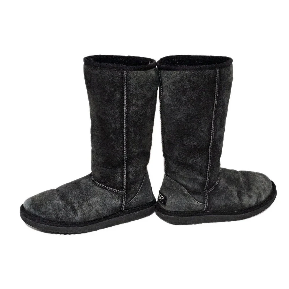 UGG Australia Boots Women's Classic Tall Boots Black Size 7 Leather Sheepskin - Picture 7 of 14
